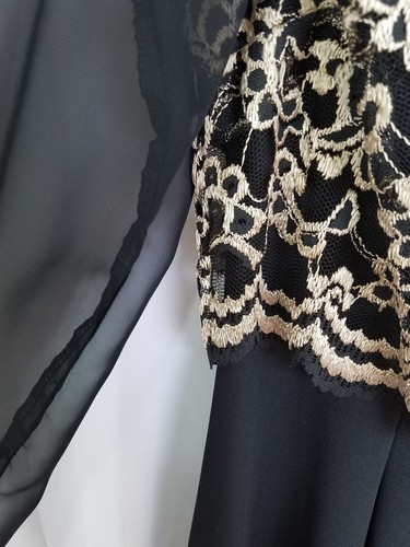 VINTAGE LORI MAX II BLACK & CHAMPAGNE LACE TEA LENGTH DRESS SZ 10 #208 - Picture 2 of 4