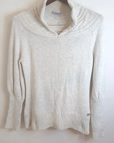 Columbia 1/4 Zip Cable Knit Sweater XL Ivory Mock Neck Longsleeve Fishermans 