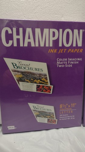 Partia (2) Champion Ink Jet Paper 100 arkuszy 8,5x11 liter matowe wykończenie 35 funtów - Zdjęcie 2 z 9