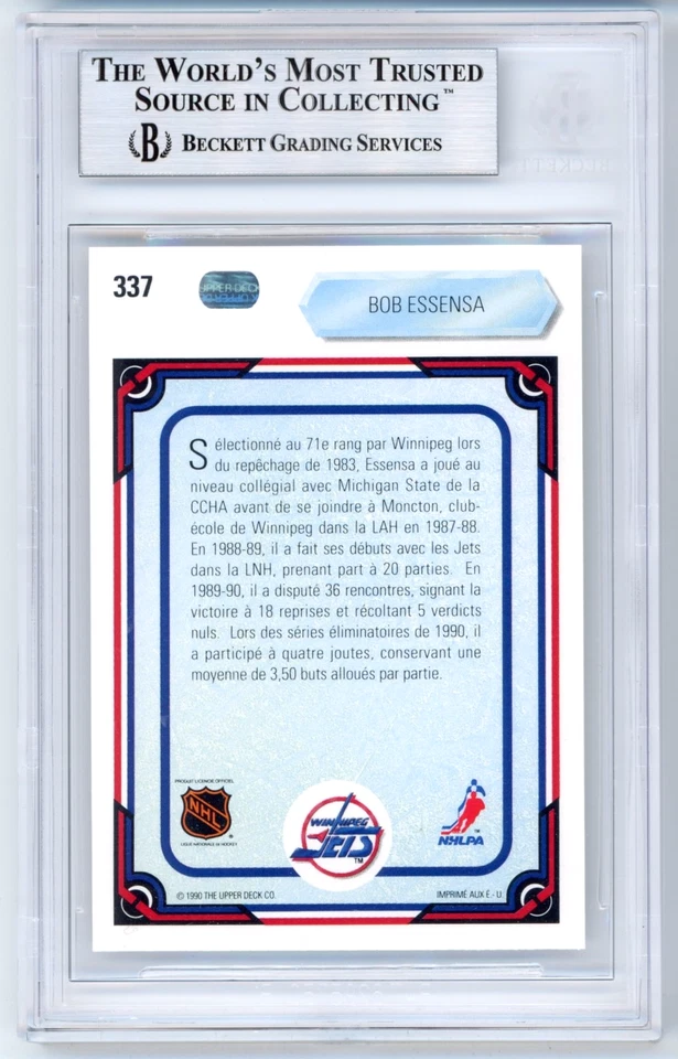 Bob Essensa BGS 9+: 1990-91 Upper Deck French ART Rookie Year Gisto #337 POP 2 - Image 2 of 4