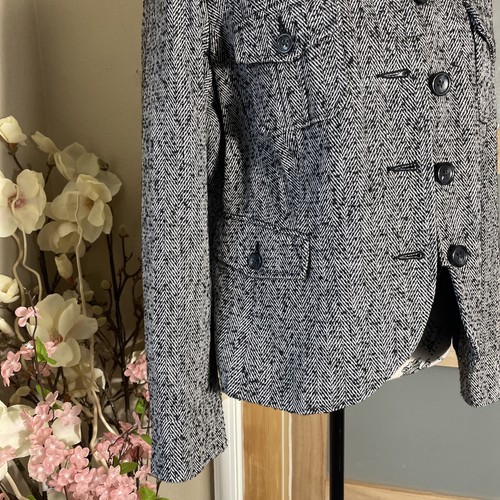 Relativity Womens Jacket Size L Black White Fitted Button Up Spring Fall Coat - Picture 2 of 7