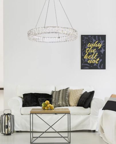 Modern Crystal Halo Chandelier Chrome Dining Room Kitchen Island LED Light 26 in - Picture 2 of 8