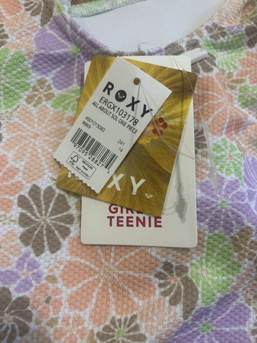 ROXY Youth 14 Peach Floral All About Sol GIRL One Piece Swim Surf Beach New - Picture 3 of 4