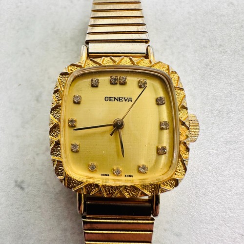 VTG Geneva Watch Womens Diamond Markers Manual Wind 23mm Gold Tone Hong Kong - Picture 2 of 11