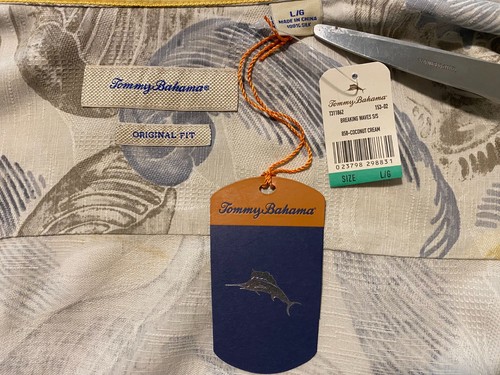 NWT Tommy Bahama Original Fit Breaking Waves Coconut Cream Men Silk Shirt Size L - Picture 5 of 16