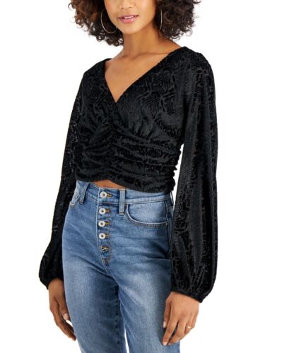 MSRP $39 Self Esteem Juniors' Velvet Ruched Top Black Size XL