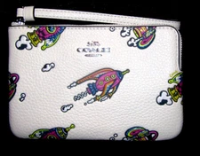 Coach CW864 Cosmic Corner Zip Wristlet With Rocket Print Chalk Multi NWT $138