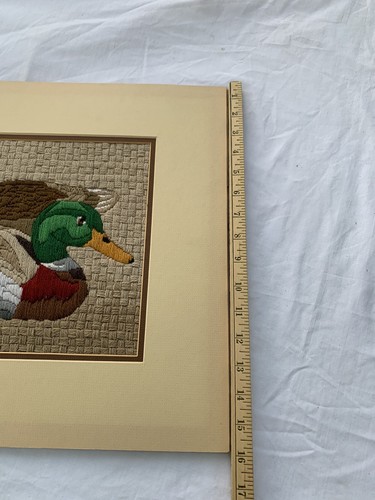 Vintage Handmade Matted Needlepoint Ducks Mallard Finished Wall Art 20x16" - Picture 7 of 7
