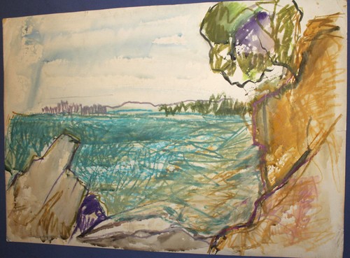ORIGINAL VINTAGE PASTEL PAINTING EXPRESSIONIST LANDSCAPE SEASCAPE - Photo 10 sur 12