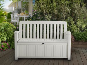 Keter 60 Gallon Resin Storage Bench Plastic Patio Seating White