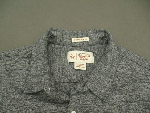 Penguin Shirt Adult Extra Large Gray Slim Fit Long Sleeve Button up Mens XL - Picture 3 of 12