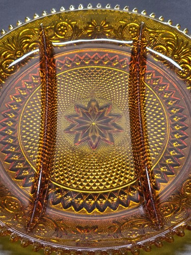 VTG Tiara Indiana Glass Amber Sandwich Relish/Hors d'oeuvre Serving Dish - Picture 6 of 10