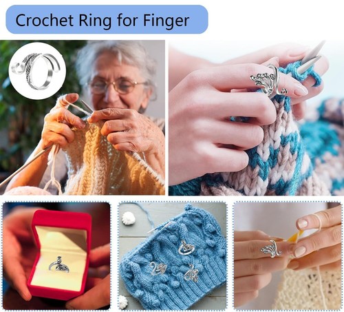 9pcs Adjustable Crochet Ring For Finger Yarn Guide Tension Rings Peacock Cat Vin - Picture 2 of 6
