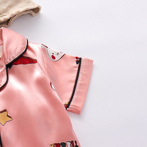 Infant Baby Boys Girls Pajamas Set Silk Satin Short Sleeve Cartoon Top and Pants - Bild 74 von 244