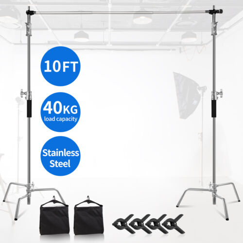 10FT Heavy Duty Backdrop C Stand Kit Background Photography Stainless Steel - Afbeelding 1 van 9