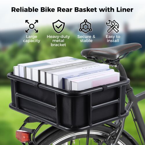 Bike Basket Rear, Heavy-Duty Metal Large Bicycle Rear Basket with Removable F... - Picture 4 of 7