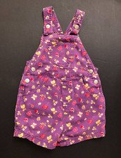 Vintage 80s Honors Toddler Girls Purple Overalls Bib Shorts size 18 Months