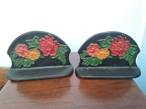 Antique Cast Iron Raised Flower Picture Book Stop Book End Decorative Marked 107 - Picture 1 of 24