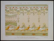 RESTAURANT ROOM ORNAMENTS, FRENCH ART NOUVEAU -1900 LITHOGRAPH- PHEASANT, DUCK