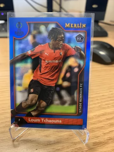 Loum Tchaouna 2021-22 Topps Merlin Chrome UEFA Blue Refractor 11/75 Rookie RC