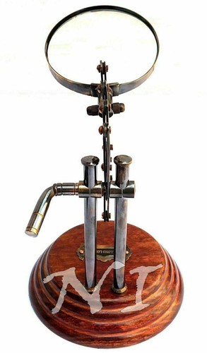 Old Desktop Channer Magnifier Brass Vintage Magnifying Glass on Wooden Stand - Picture 6 of 7