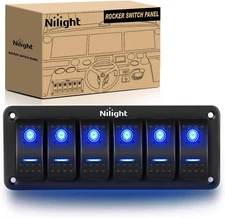 6 Gang Aluminum Rocker Switch Panel Toggle Dash 5 Pin On/Off Pre-Wired