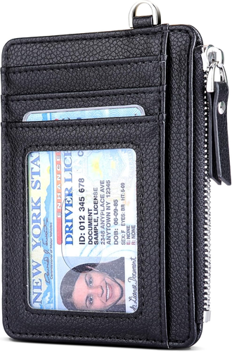 Cartera Minimalista Delgada, Bloqueo RFID Portatarjetas de Crédito Cartera de Cuero con Cremallera - Imagen 10 de 12