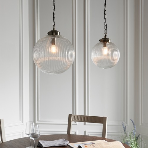 Ribbed Glass Globe Ceiling Pendant Light 40W E27 Endon Brydon 71123 - Picture 4 of 10