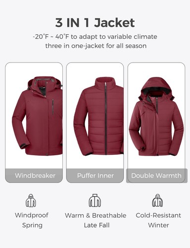 Wantdo Women's 3 in 1 Plus Size Snowboarding Jacket Waterproof Ski Jacket Hooded - Picture 28 of 38