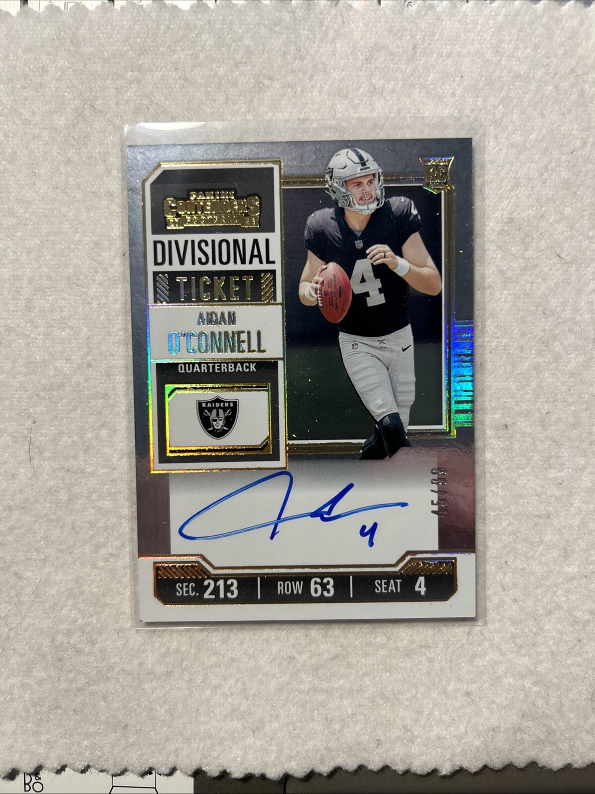 2023 Panini Contenders Aidan O’Connell Rookie Divisional Ticket Auto /99 Raiders