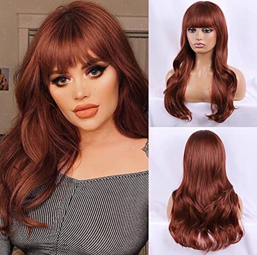NEW! Lovely Long Auburn Red Wig with Bangs /2 wigcaps - Picture 2 of 7