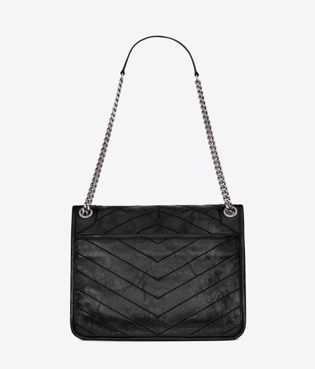 YSL NIKI MEDIUM CHAIN BAG IN CRINKLED VINTAGE BLK LEATHER YSL NIKI MEDIUM CHAIN BAG IN CRINKLED VINTAGE BLK LEATHER