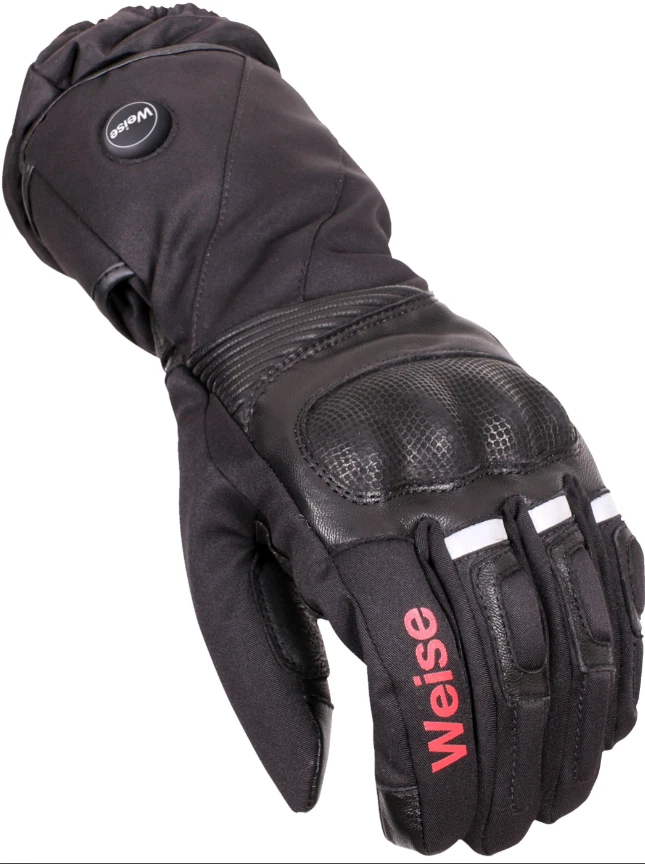 Weise Men's Black Ion Heated Waterproof Leather Textile Motorcycle Gloves New - Image 2 of 4