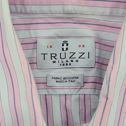 TRUZZI Mens Shirt Blue Purple 15 Cotton Stripped Button Up Long Sleeves Italy - Picture 4 of 11