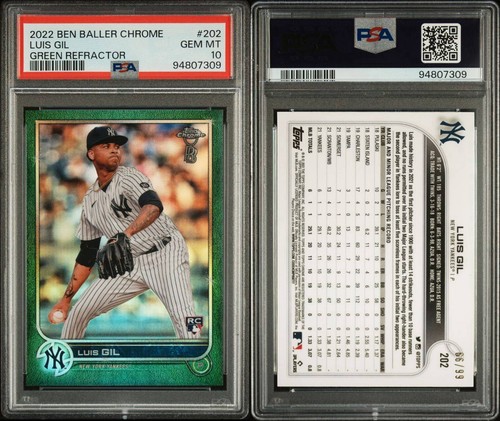 2022 Topps Chrome Luis Gil Ben Baller RC Green Refractor PSA 10 GEM /99 YANKEES - Bild 3 von 3