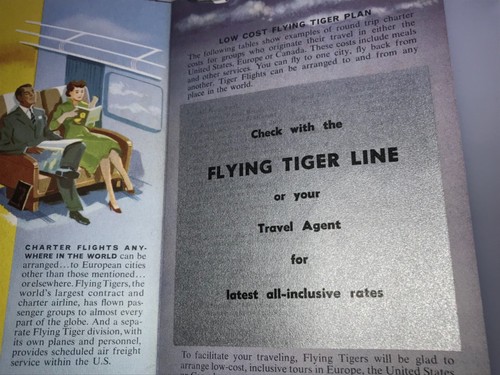 THE FLYING TIGER LINE FLIGHTS TO EUROPE CHARTER AIRLINE BROCHURE 1960s VINTAGE - Picture 4 of 5