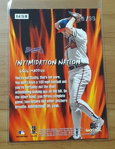 1999 Skybox Premium Intimidation Nation Greg Maddux SP Rare HOF Braves 19/99 - Picture 2 of 2