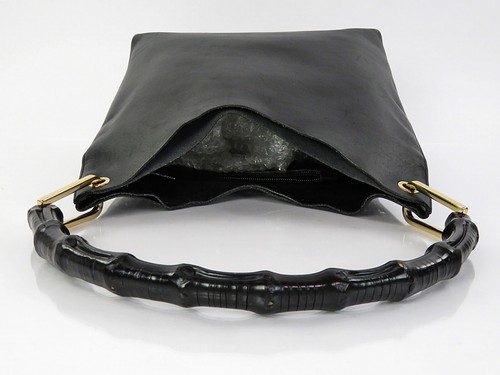 Auth GUCCI Black Leather and Bamboo Handle Shoulder Bag Purse #60015 - Picture 8 of 21