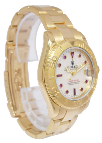 Rolex Yacht-Master 18k Yellow Gold MOP Ruby Dial 35mm Watch K 168628 - Picture 5 of 12