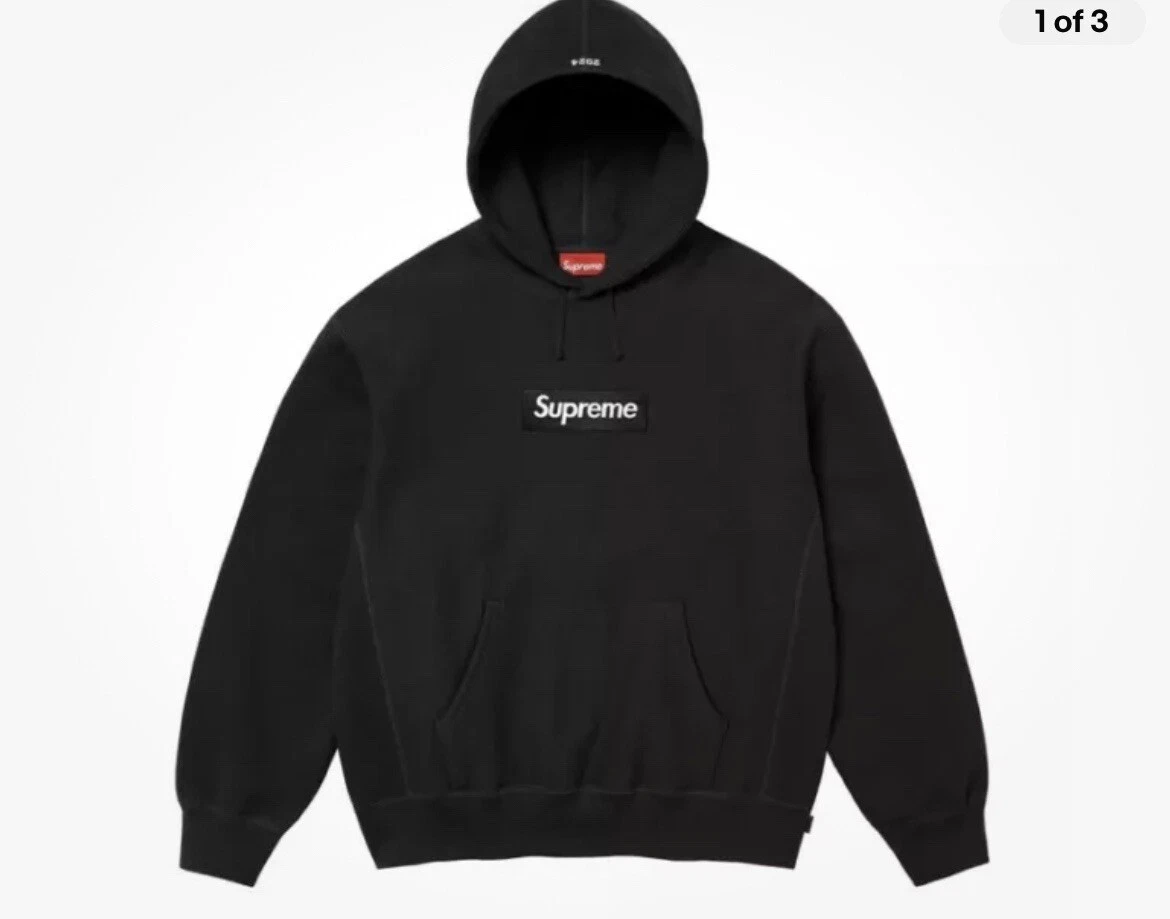 Sweat à capuche logo Supreme Box FW24 noir moyen   en main   Trusted Seller