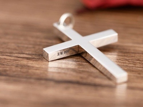 Pure Silver 999 Pendant For Women Cross Sterling Silver 925 Smooth Men's Pendant - Picture 8 of 11
