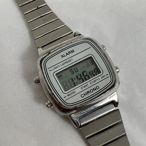 Ladies Retro H&M Digitial Silver Tone Chrono Alarm Watch w/Adjustable Band - Picture 3 of 16