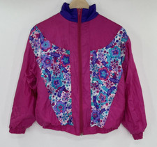 Ryson Girl  s 80  s 90  s Retro Windbreaker Track Jacket Magenta Zip Size L 14/16