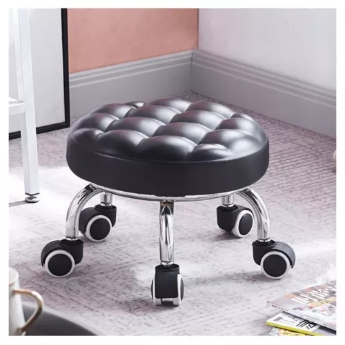 Round Low Roller Seat Stool Small Stool with Wheels Pulley Ottoman Comfortable - Picture 1 of 12