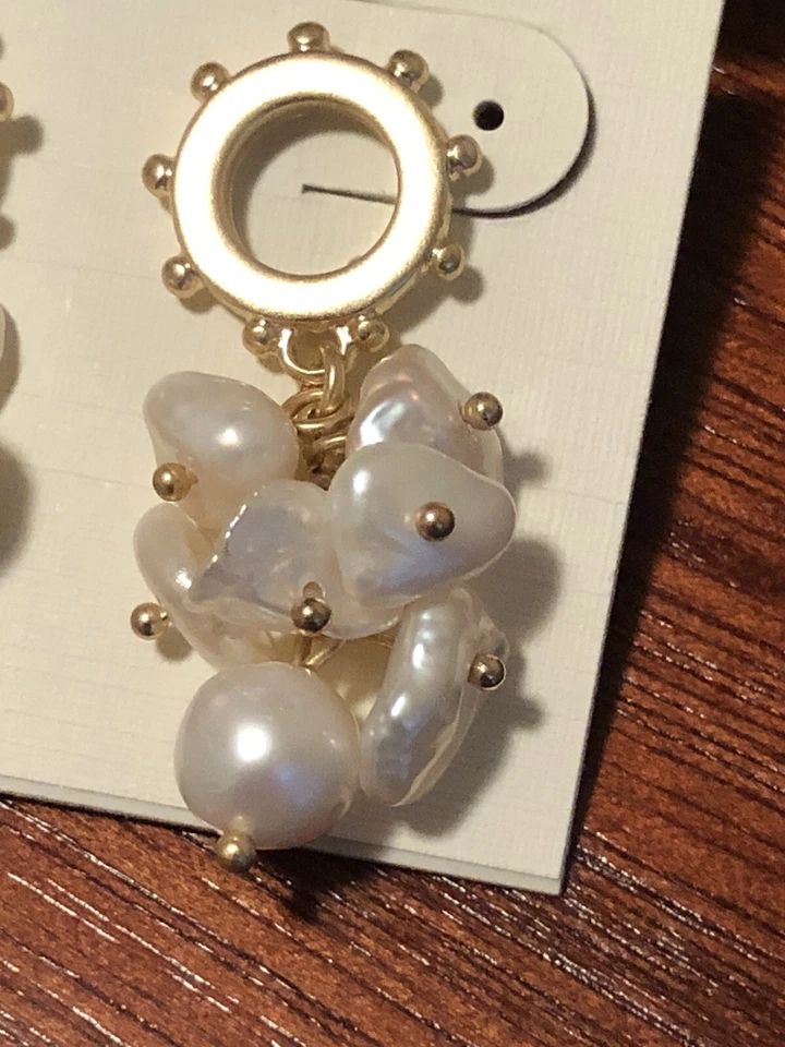 lucky brand gold tone freshwater pearl cluster drop earrings new with tags - Image 4 of 4