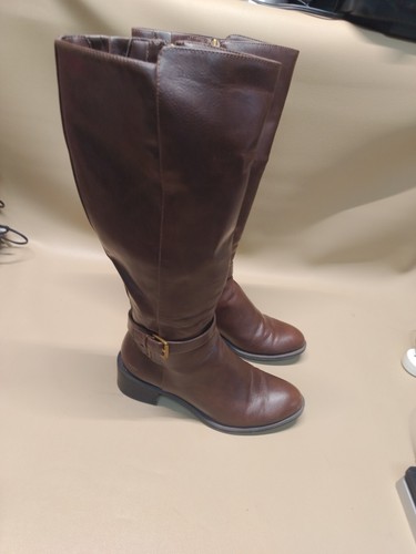 Botas de montar Chaps para mujer hasta la rodilla 8,5B marrón chocolate imitación cuero cremallera completa - Imagen 1 de 16