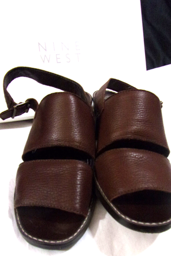 NINE WEST-FORBES- Womens RICH CAFE LEATHER SLINGBACK BLOCK HEEL SANDALS SZ. 8.5M - Picture 4 of 11