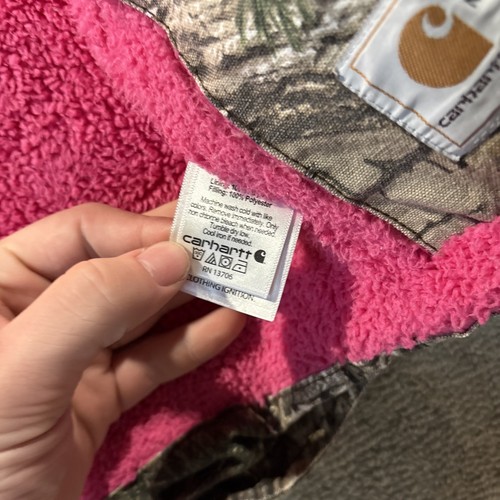 Carhartt Jacket Girls XS Sz 6 Camouflage Pink Sherpa Lined Full Zip - Picture 12 of 13