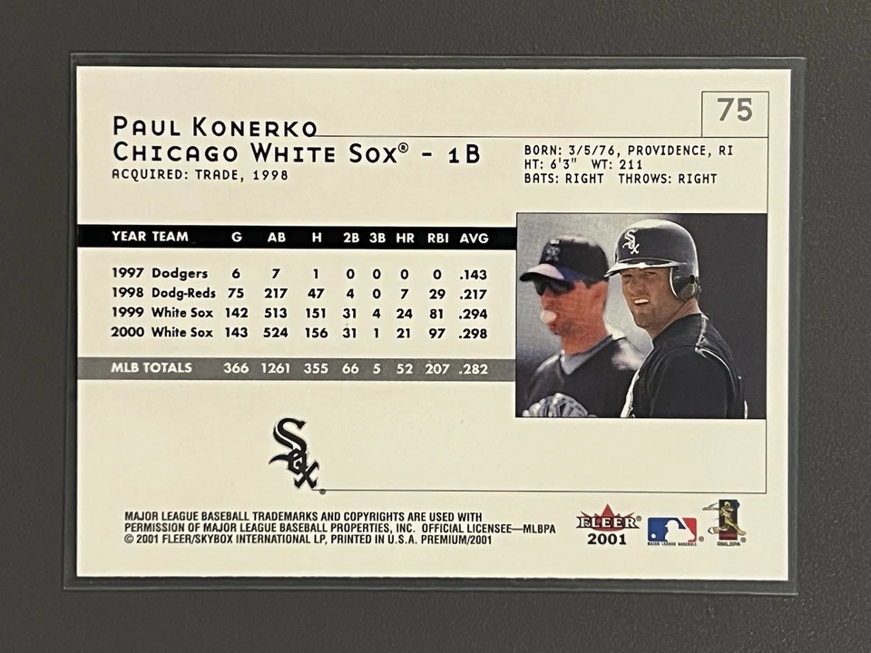 2001 SP Authentic - Paul Konerko #75 Chicago White Sox Baseball MLB Card - Image 2 of 2