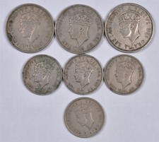 1947 & 1949 Cyprus 1 & 2 Shilling - 7 Coin Lot 